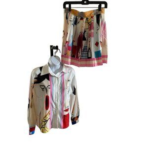 ZCRAVE F3TISH Blouse And set pleated Skirt M Colorful Artsy abstract loud faces